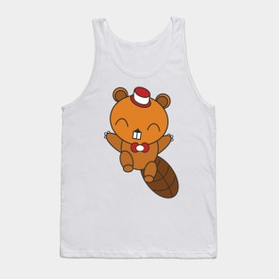 Happy Jumping Beaver with Hat and Bow Tie Tank Top